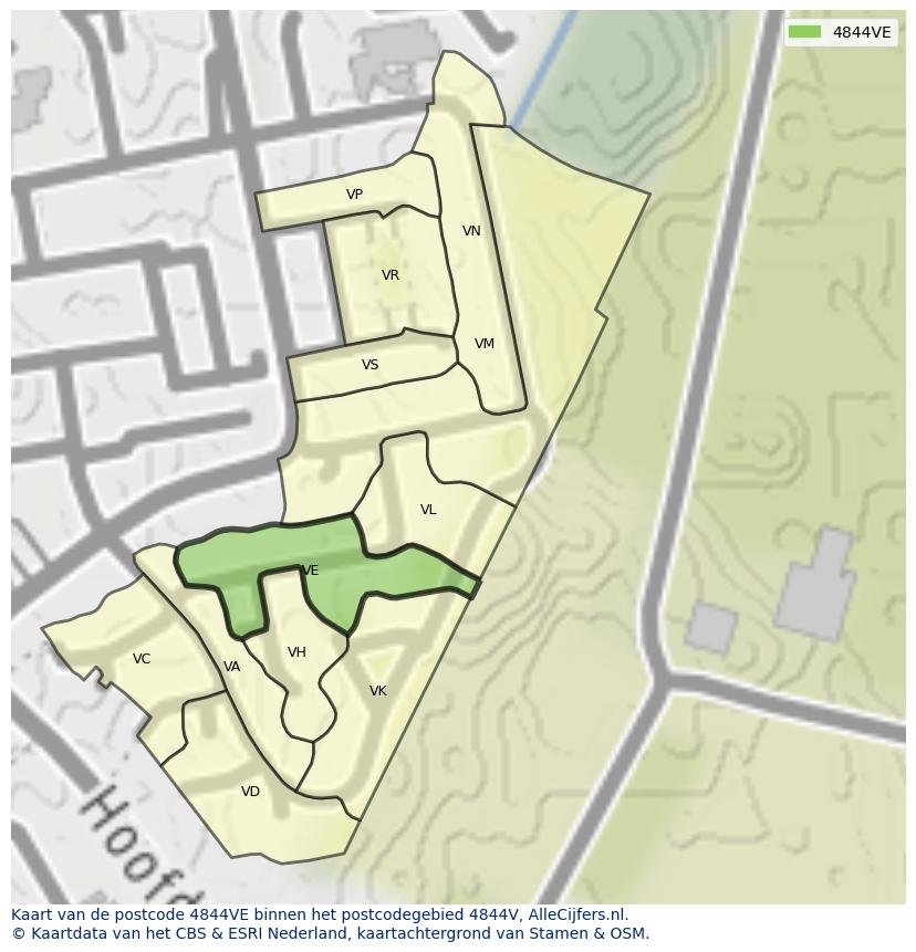 Afbeelding van het postcodegebied 4844 VE op de kaart.