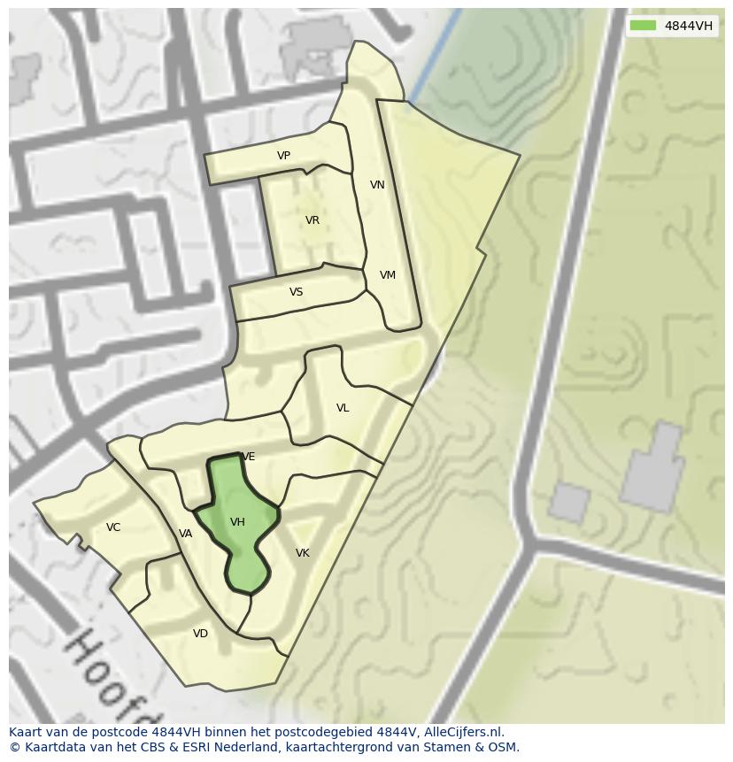 Afbeelding van het postcodegebied 4844 VH op de kaart.