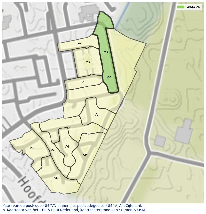 Afbeelding van het postcodegebied 4844 VN op de kaart.