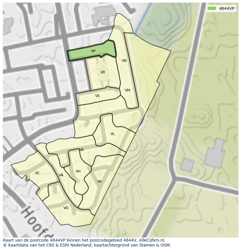 Afbeelding van het postcodegebied 4844 VP op de kaart.