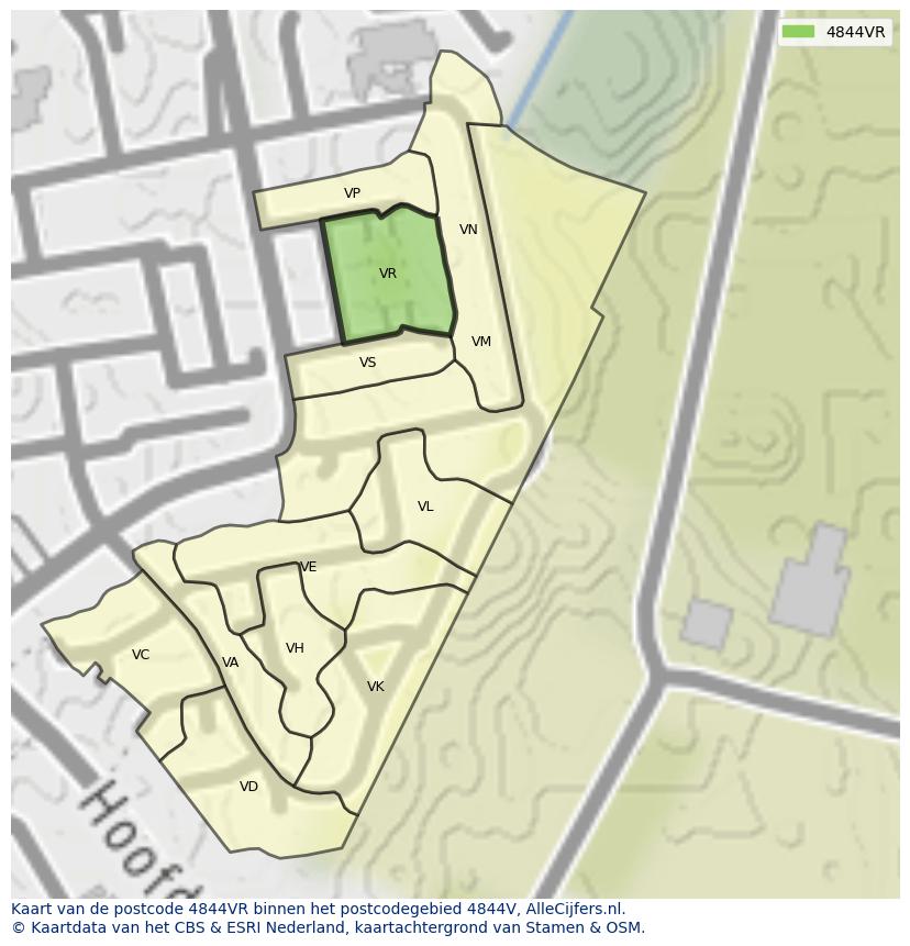 Afbeelding van het postcodegebied 4844 VR op de kaart.