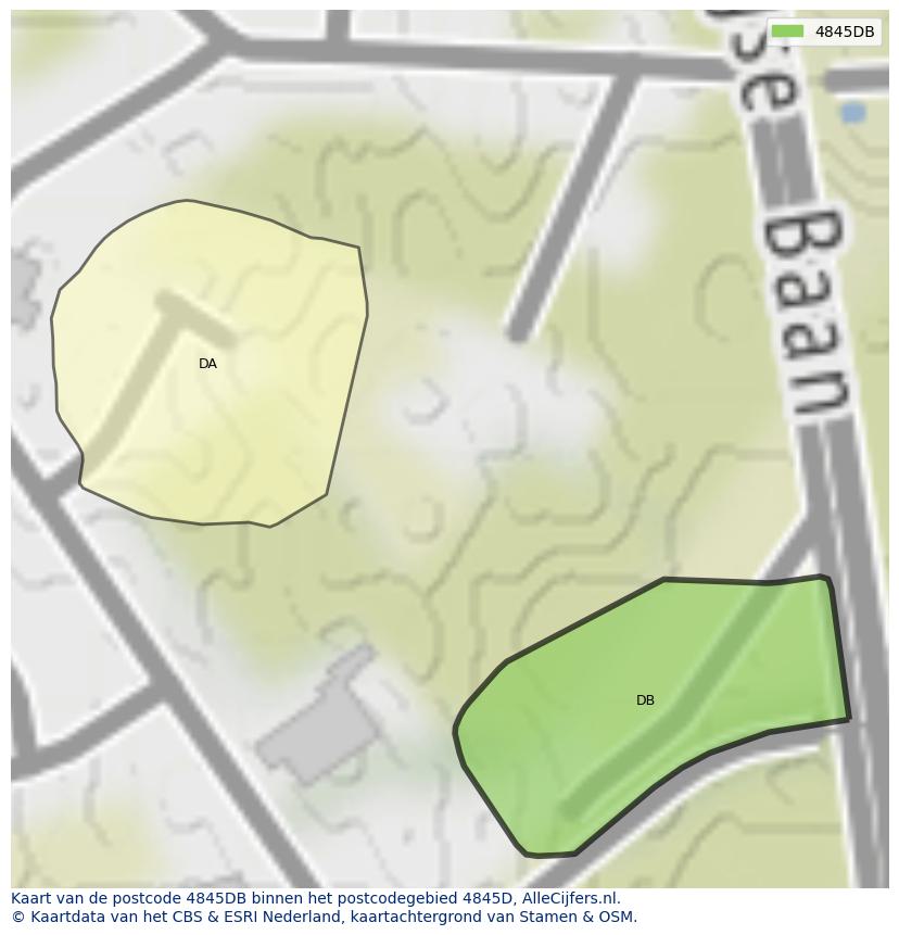 Afbeelding van het postcodegebied 4845 DB op de kaart.