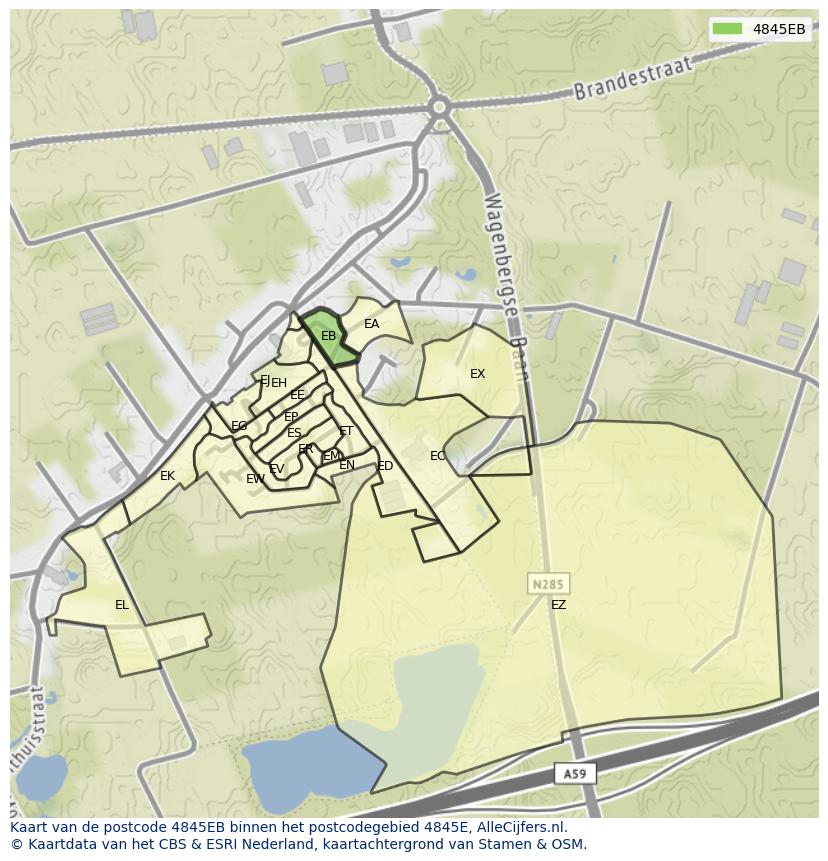 Afbeelding van het postcodegebied 4845 EB op de kaart.