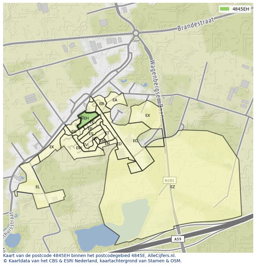 Afbeelding van het postcodegebied 4845 EH op de kaart.