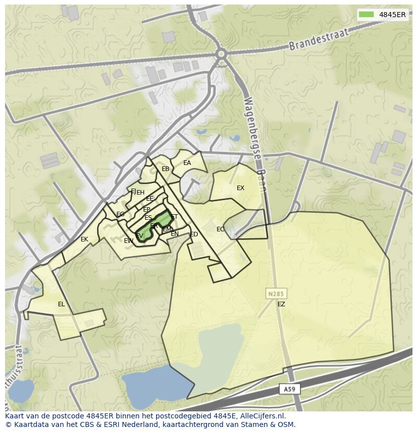 Afbeelding van het postcodegebied 4845 ER op de kaart.