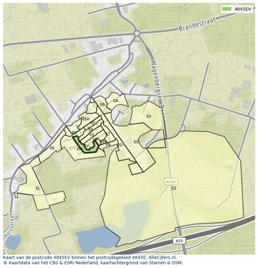 Afbeelding van het postcodegebied 4845 EV op de kaart.