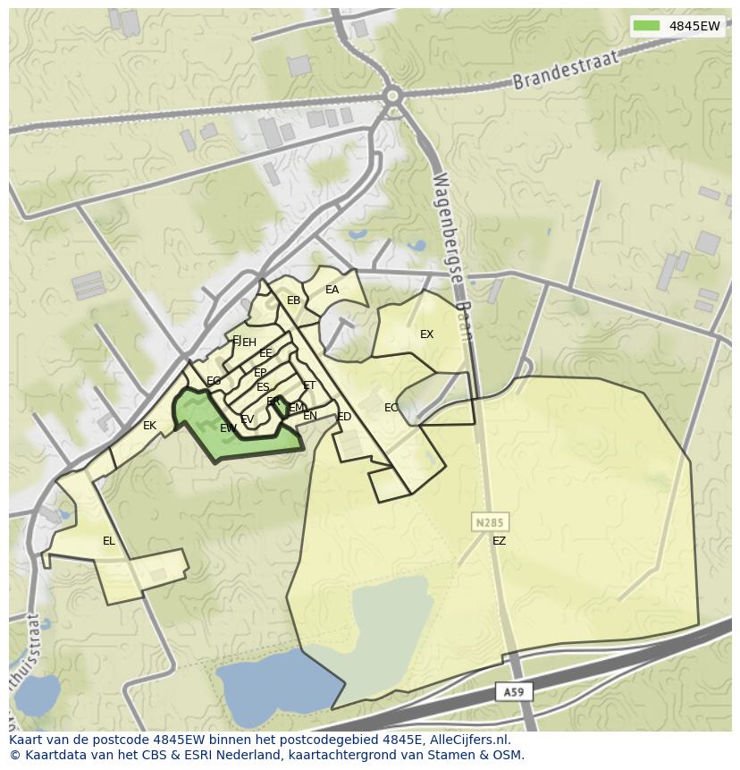 Afbeelding van het postcodegebied 4845 EW op de kaart.