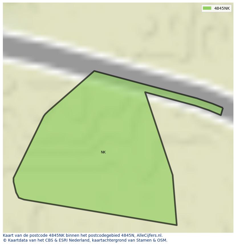 Afbeelding van het postcodegebied 4845 NK op de kaart.