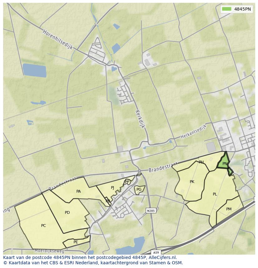 Afbeelding van het postcodegebied 4845 PN op de kaart.