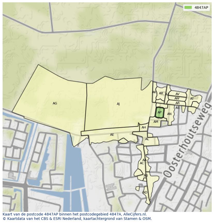 Afbeelding van het postcodegebied 4847 AP op de kaart.