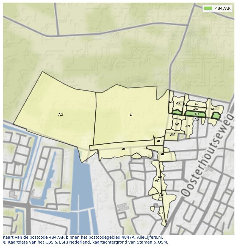 Afbeelding van het postcodegebied 4847 AR op de kaart.