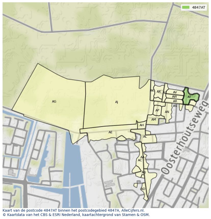 Afbeelding van het postcodegebied 4847 AT op de kaart.