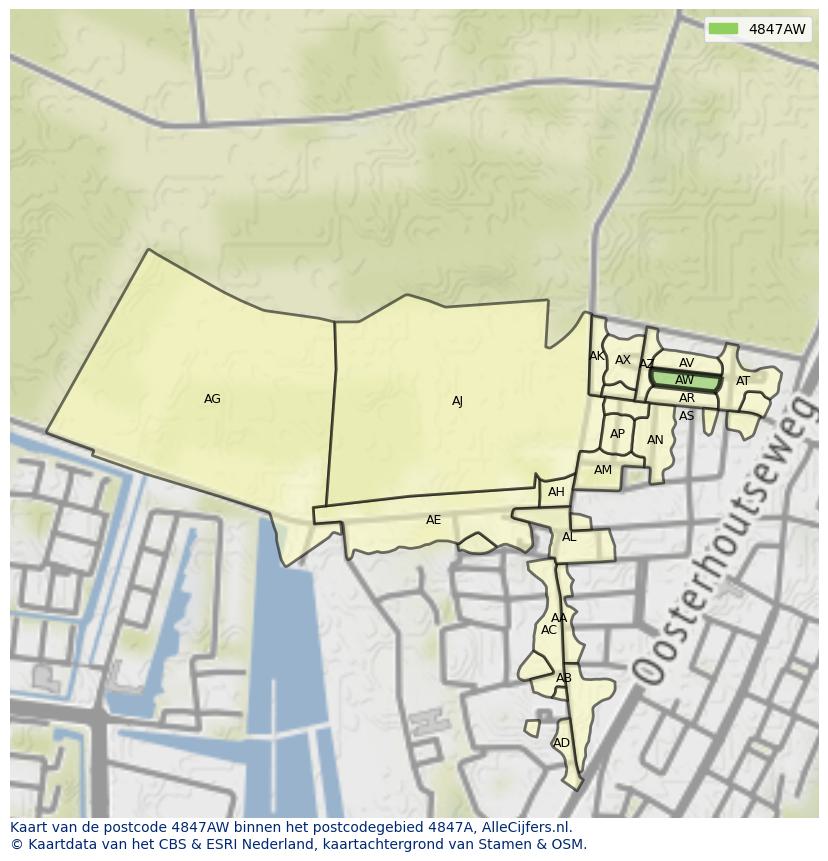 Afbeelding van het postcodegebied 4847 AW op de kaart.