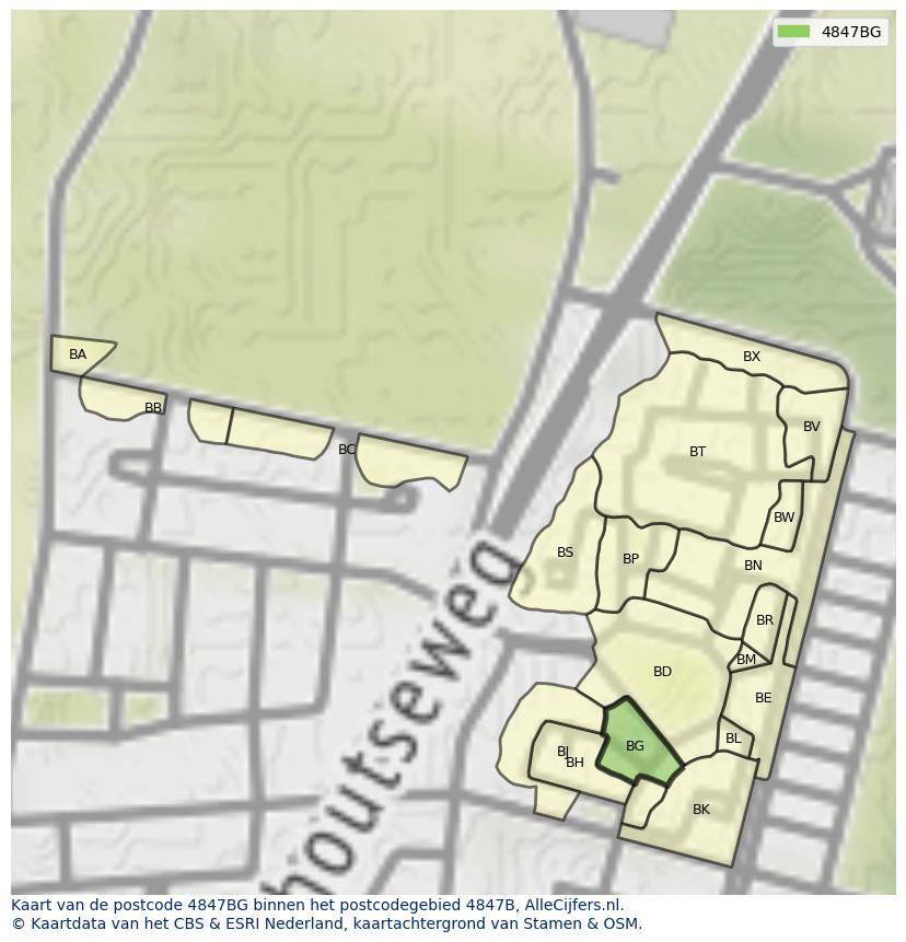 Afbeelding van het postcodegebied 4847 BG op de kaart.