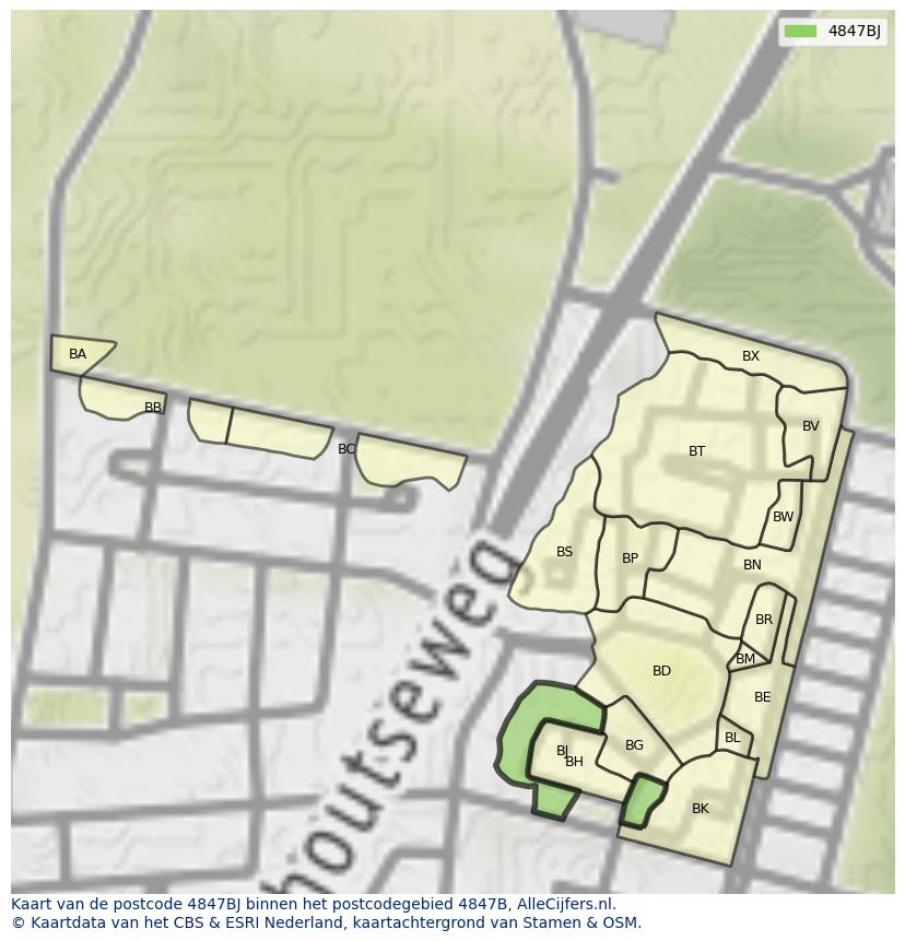 Afbeelding van het postcodegebied 4847 BJ op de kaart.