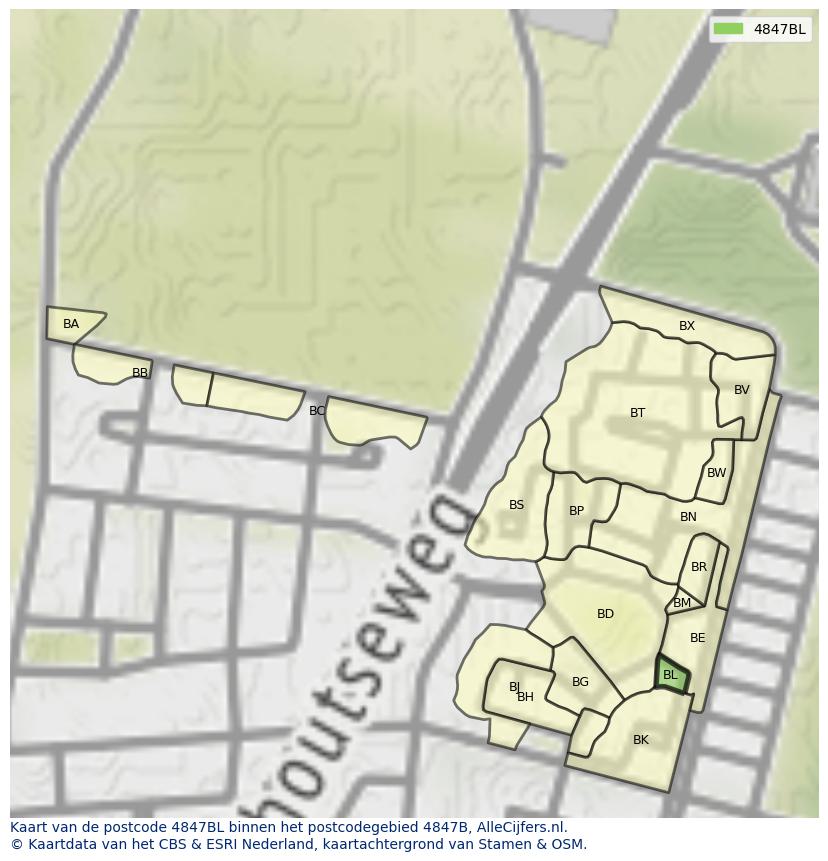 Afbeelding van het postcodegebied 4847 BL op de kaart.