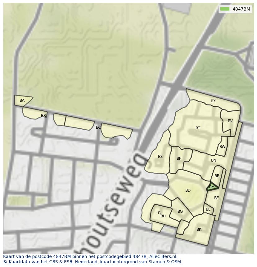 Afbeelding van het postcodegebied 4847 BM op de kaart.
