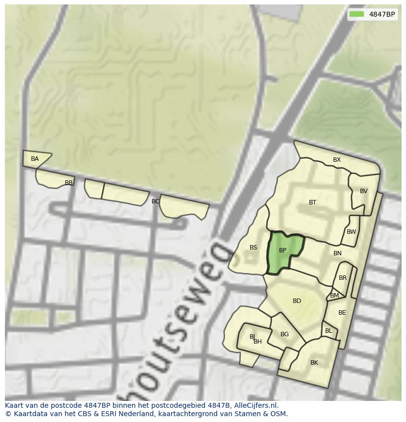 Afbeelding van het postcodegebied 4847 BP op de kaart.