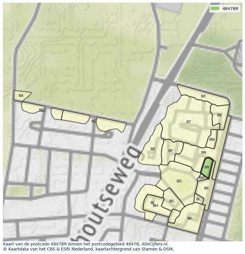Afbeelding van het postcodegebied 4847 BR op de kaart.