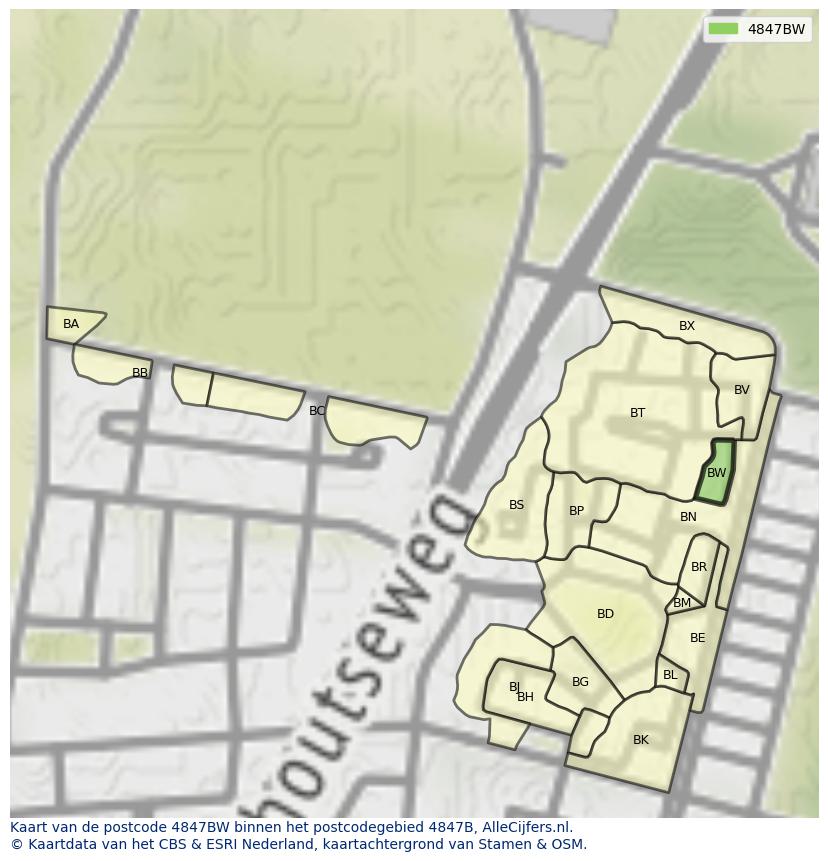 Afbeelding van het postcodegebied 4847 BW op de kaart.