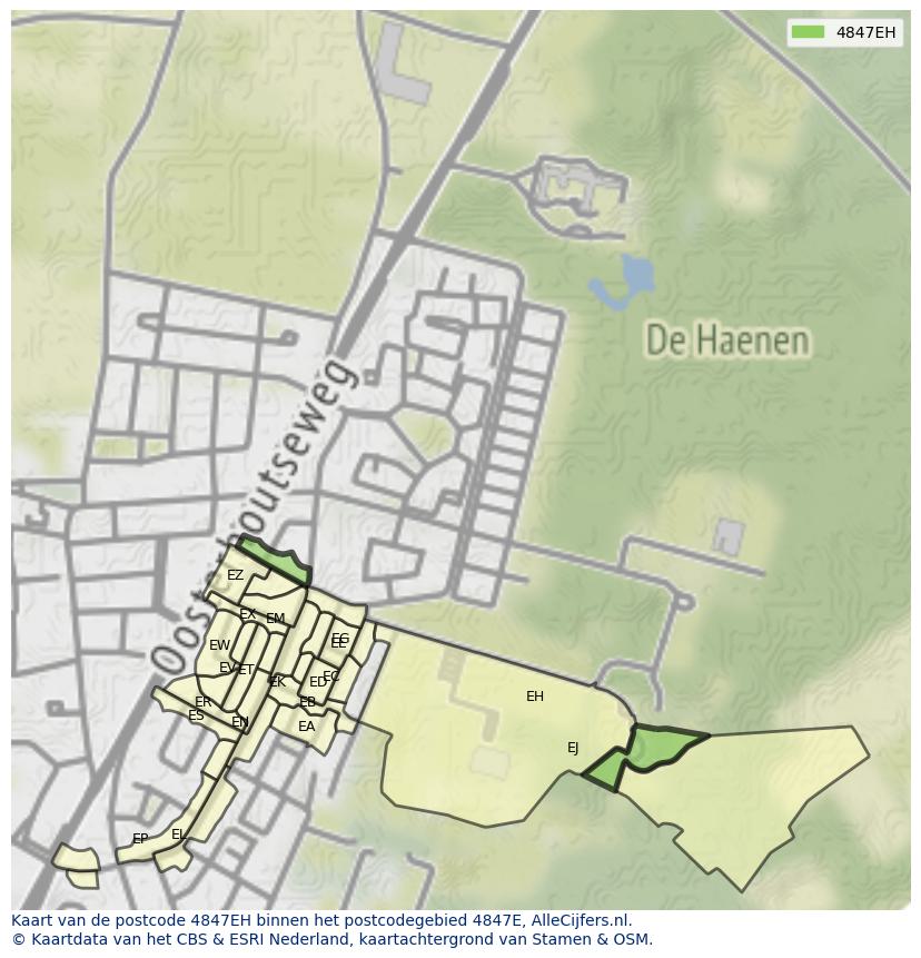 Afbeelding van het postcodegebied 4847 EH op de kaart.