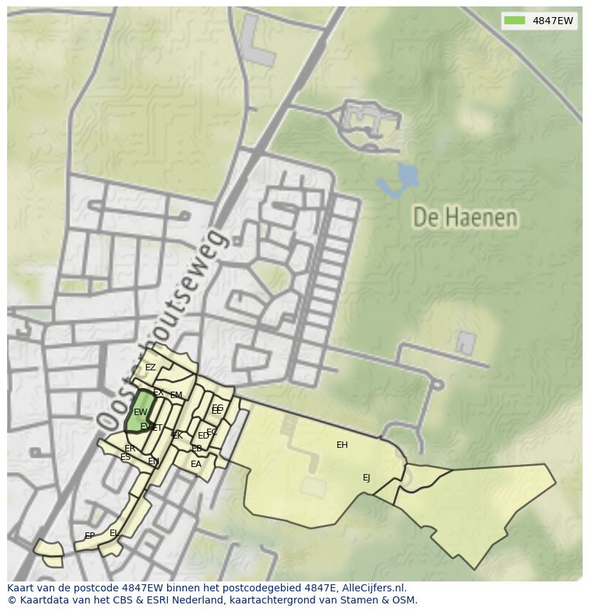 Afbeelding van het postcodegebied 4847 EW op de kaart.