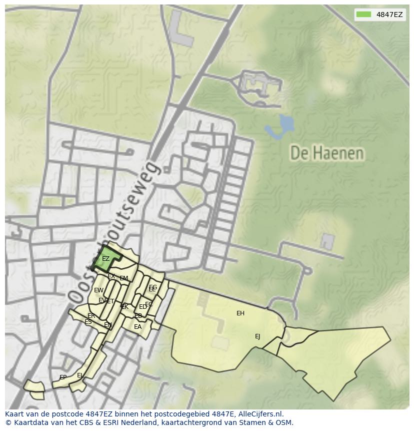 Afbeelding van het postcodegebied 4847 EZ op de kaart.