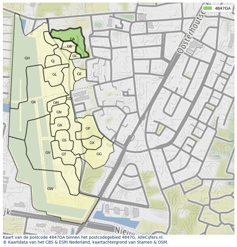 Afbeelding van het postcodegebied 4847 GA op de kaart.