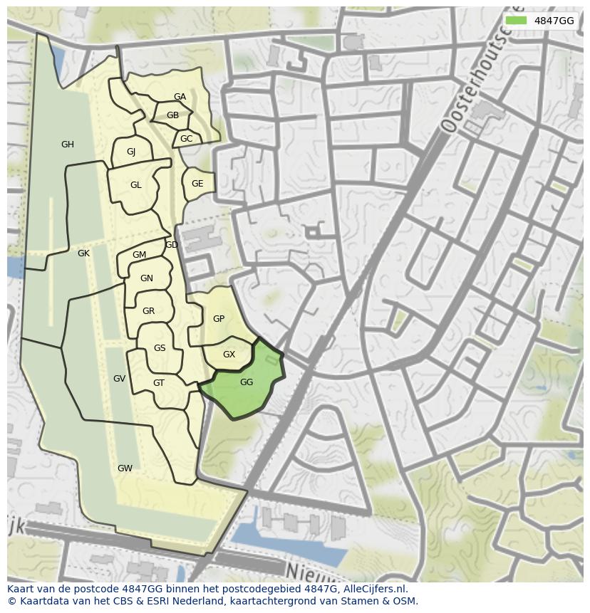 Afbeelding van het postcodegebied 4847 GG op de kaart.