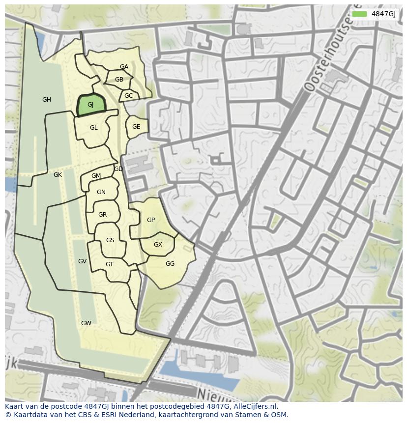 Afbeelding van het postcodegebied 4847 GJ op de kaart.