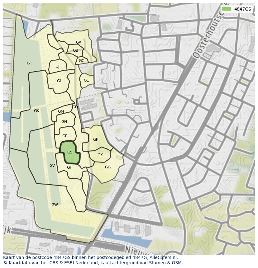 Afbeelding van het postcodegebied 4847 GS op de kaart.