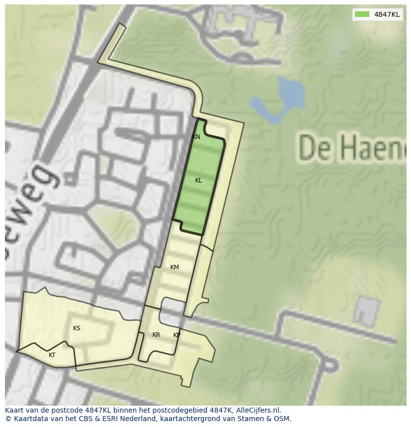 Afbeelding van het postcodegebied 4847 KL op de kaart.
