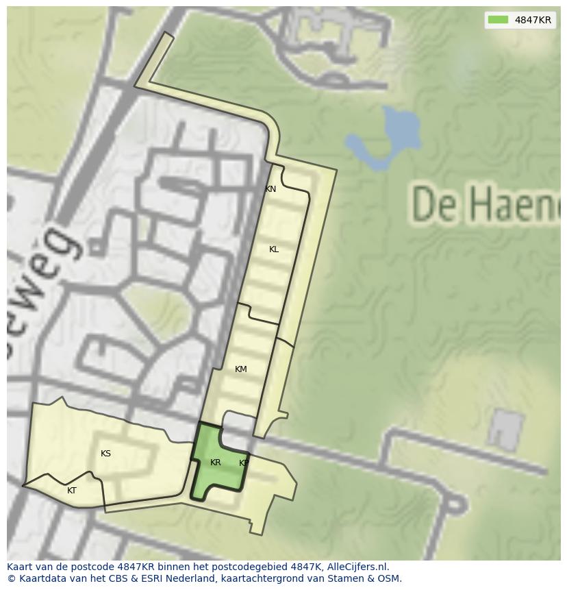 Afbeelding van het postcodegebied 4847 KR op de kaart.