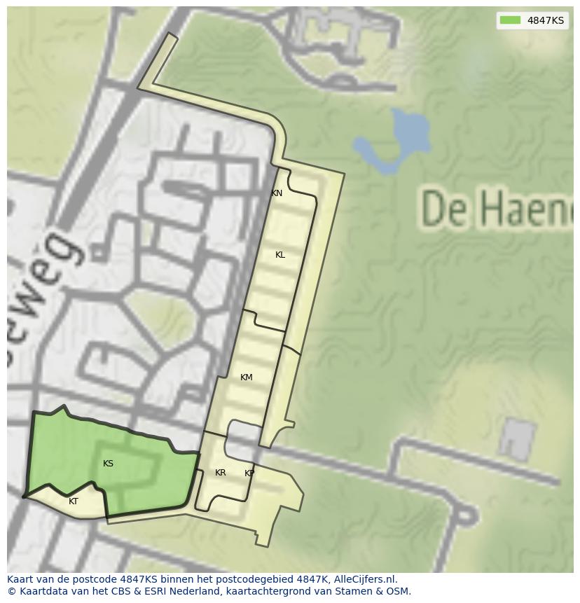 Afbeelding van het postcodegebied 4847 KS op de kaart.