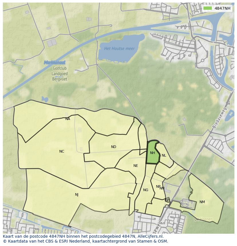 Afbeelding van het postcodegebied 4847 NH op de kaart.