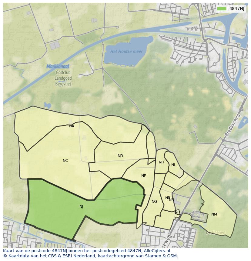 Afbeelding van het postcodegebied 4847 NJ op de kaart.