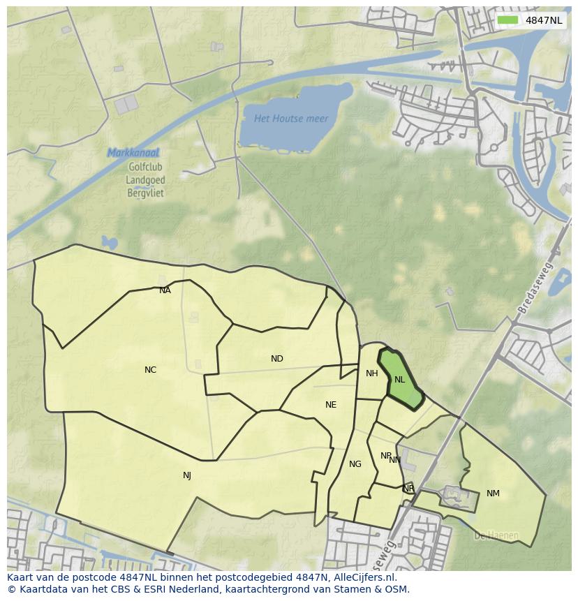 Afbeelding van het postcodegebied 4847 NL op de kaart.