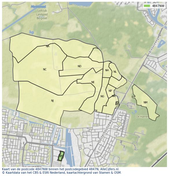 Afbeelding van het postcodegebied 4847 NW op de kaart.