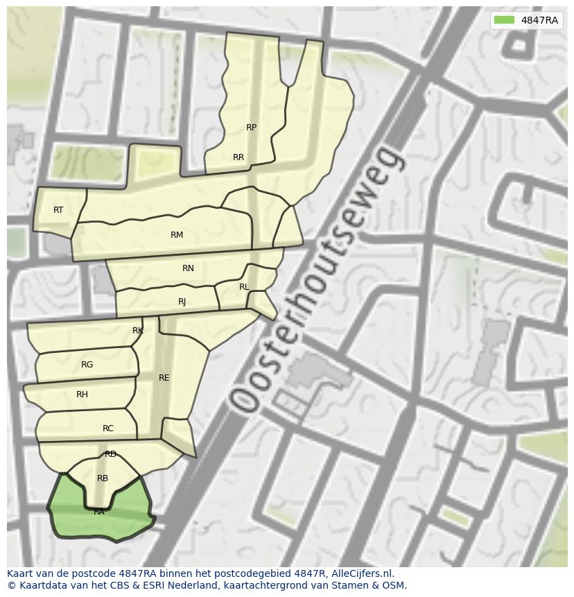 Afbeelding van het postcodegebied 4847 RA op de kaart.