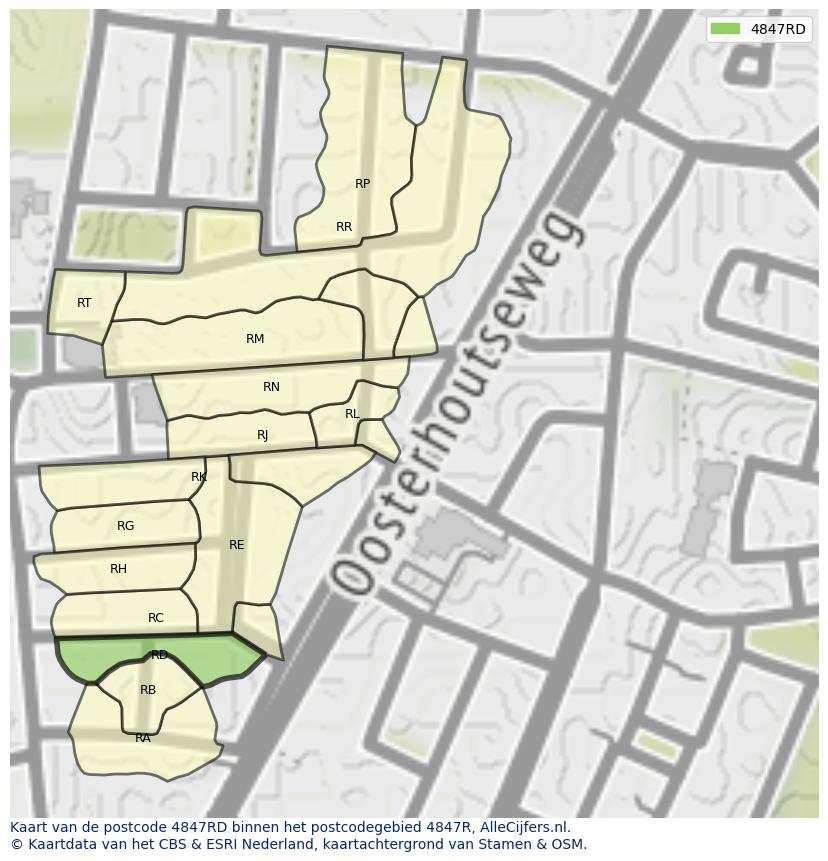 Afbeelding van het postcodegebied 4847 RD op de kaart.