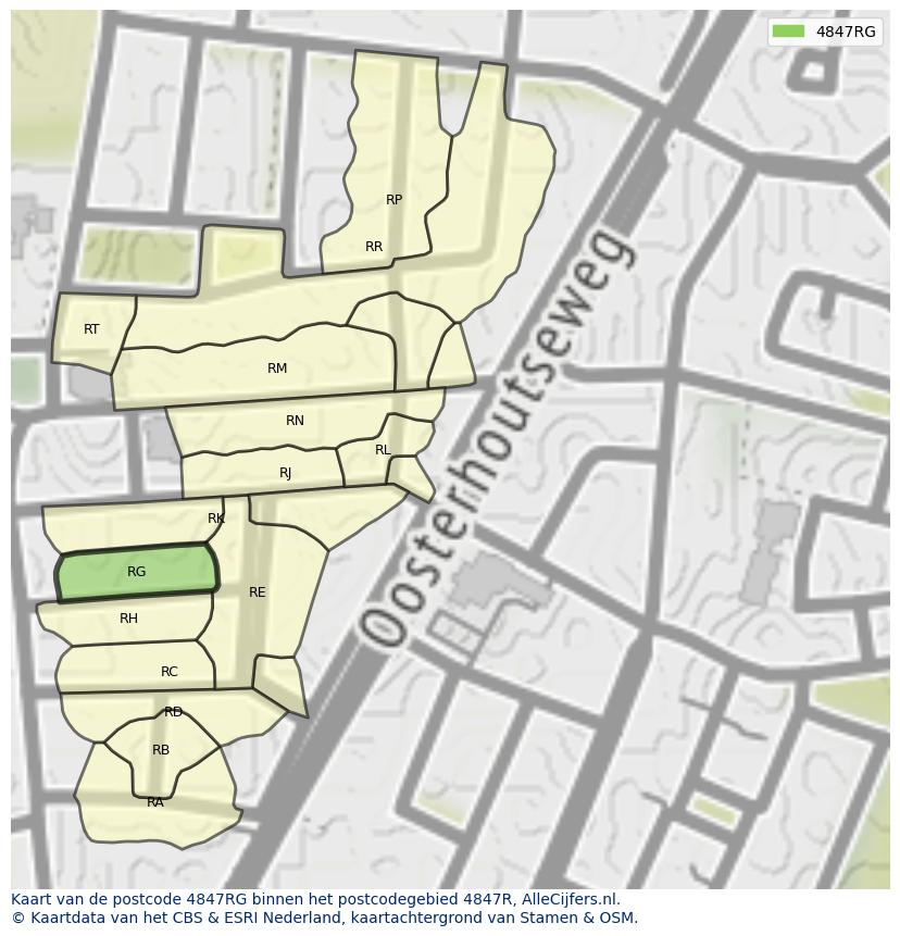 Afbeelding van het postcodegebied 4847 RG op de kaart.