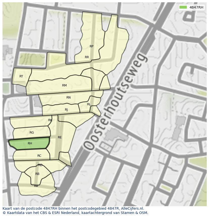 Afbeelding van het postcodegebied 4847 RH op de kaart.