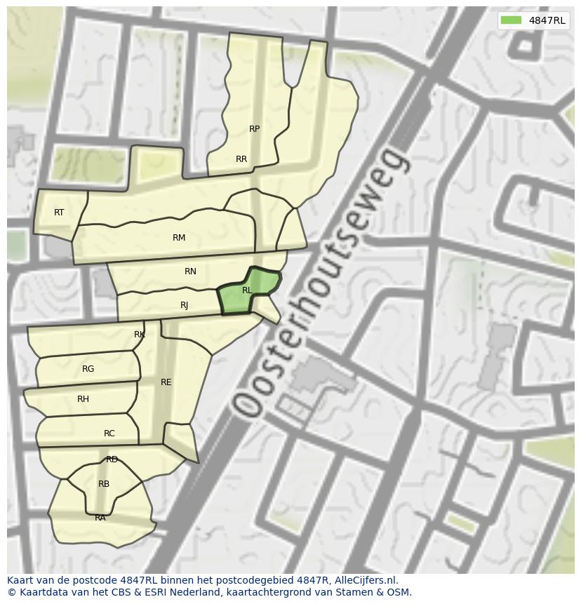 Afbeelding van het postcodegebied 4847 RL op de kaart.