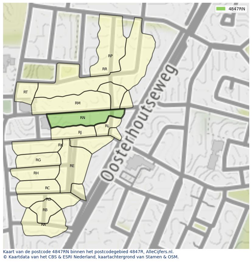 Afbeelding van het postcodegebied 4847 RN op de kaart.