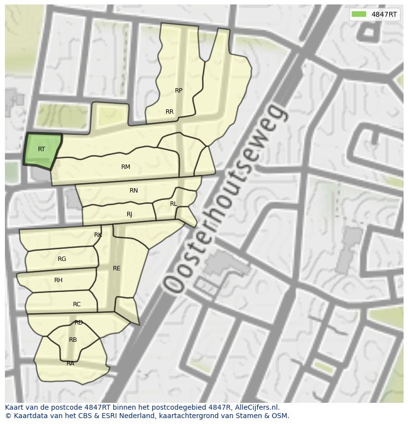 Afbeelding van het postcodegebied 4847 RT op de kaart.