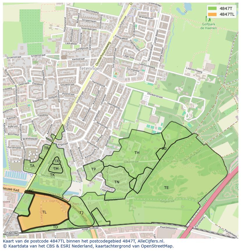 Afbeelding van het postcodegebied 4847 TL op de kaart.