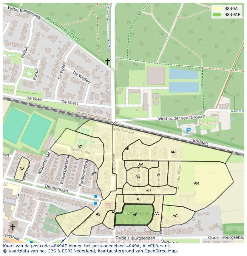 Afbeelding van het postcodegebied 4849 AE op de kaart.