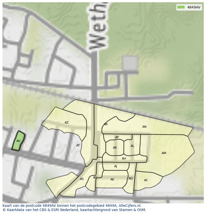 Afbeelding van het postcodegebied 4849 AV op de kaart.