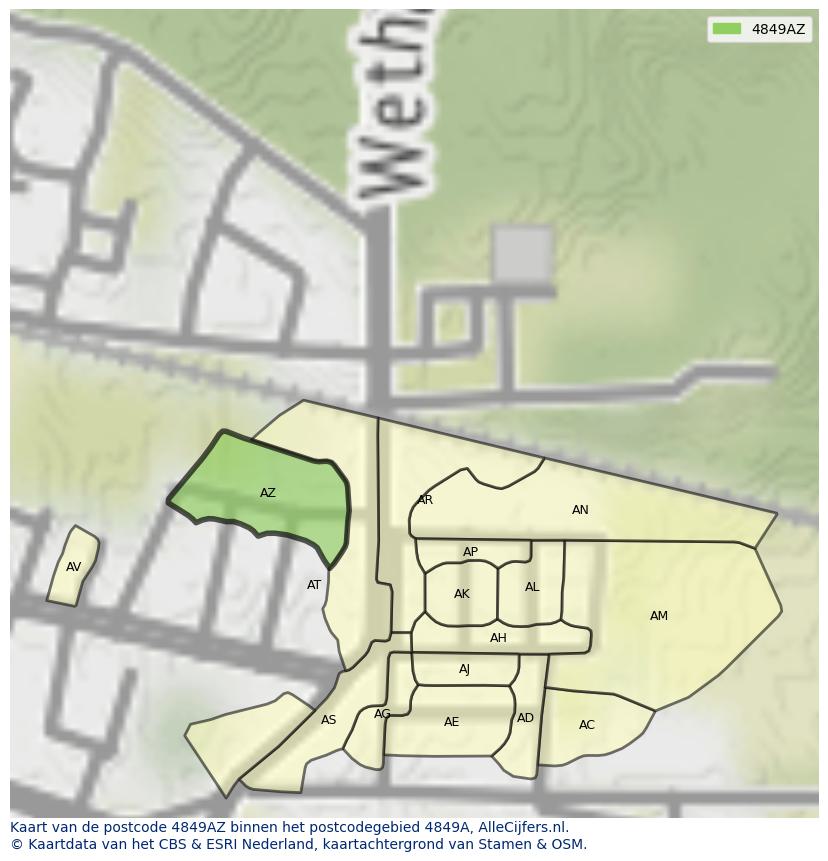 Afbeelding van het postcodegebied 4849 AZ op de kaart.