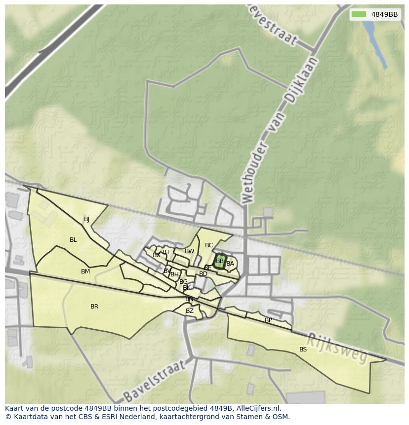 Afbeelding van het postcodegebied 4849 BB op de kaart.
